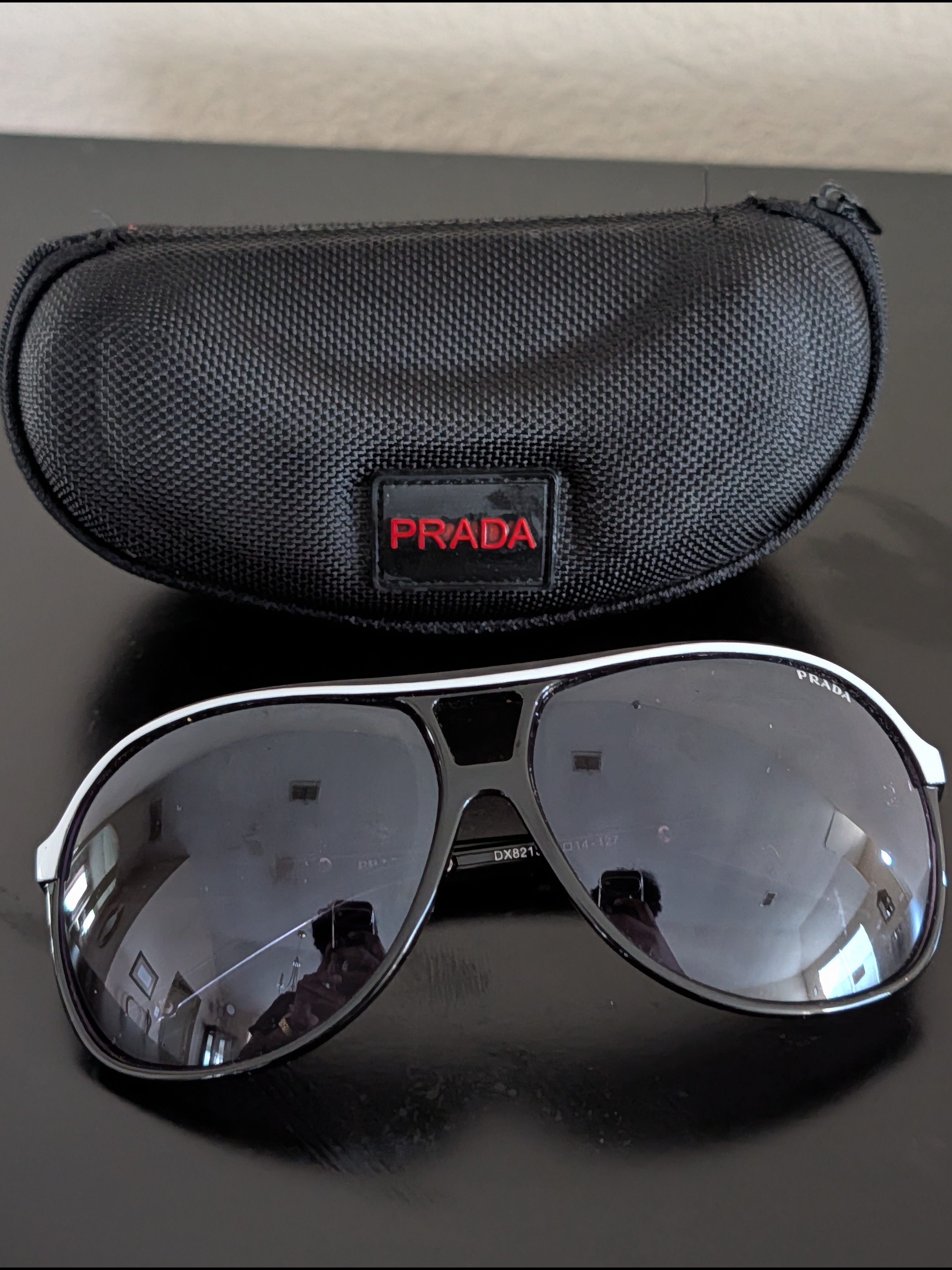 Prada Black Aviator Sunglasses With Logo Case